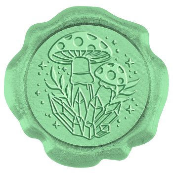CRASPIRE Adhesive Wax Seal Stickers, Envelope Seal Decoration, for Craft Scrapbook DIY Gift, Yellow Green, Mushroom Pattern, 3cm, about 50pcs/box