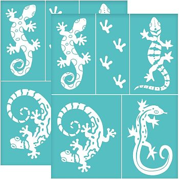 Self-Adhesive Silk Screen Printing Stencil, for Painting on Wood, DIY Decoration T-Shirt Fabric, Turquoise, Lizard Pattern, 280x220mm