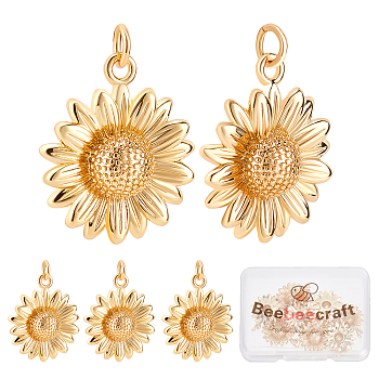 8Pcs Brass Pendants, Long-Lasting Plated, Flower, Real 18K Gold Plated, 21x18x4.5mm, Hole: 3mm, Jump Ring: 5x0.8mm