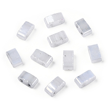 2-Hole Opaque Glass Seed Beads, Lustered, Rectangle, Gainsboro, 4.5~5.5x2x2~2.5mm, Hole: 0.5~0.8mm