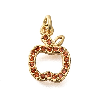 Brass Pendants, Fruit Charms, Lead Free & Cadmium Free, Long-Lasting Plated, with Jump Ring, Apple, 13x9x1.7mm, Hole: 2mm