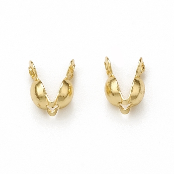 Brass Bead Tips, Calotte End Caps, Clamshell Knot Cover, Real 18K Gold Plated, 6x3mm, Hole: 1.2mm