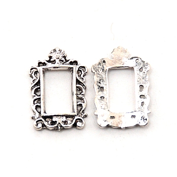 Alloy Nail Alloy Photo Frame Design, 3D Retro Hollow Nail Art Decoration Patch, Rectangle, Antique Silver, 14x9.5x1mm