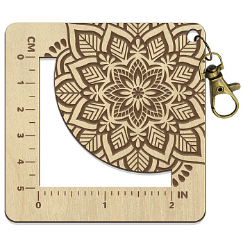 Wooden Square Frame Crochet Ruler, Knitting Needle Gauge, Flower, 7.6x7.6x0.5cm, Hole: 5mm