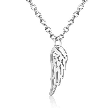 201 Stainless Steel Pendants Necklaces, Feather, Stainless Steel Color, 16.3 inch(40cm)x1mm