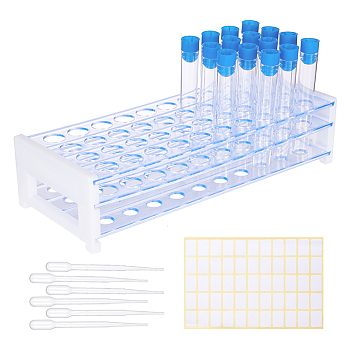 BENECREAT Craft Tool Set, with Plastic Test Tube Display Stands, Tube Plastic Bead Containers & Test Tube Cover, Label Paster and 2ml Disposable Plastic Eye Dropper, Mixed Color, 265x114x65mm