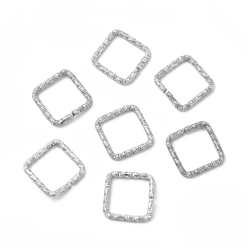 50Pcs Iron Linking Rings, Textured Open Rings, Platinum, Square, 13x13x2mm, Inner Diameter: 10x10mm