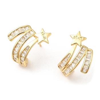 Cubic Zirconia Star Stud Earrings, Brass Earrings for Women, Golden, 19.5x14.5mm