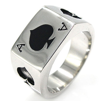 316L Surgical Stainless Steel Enamel Finger Rings for Men, Ace of Spades, with Enamel, Stainless Steel Color, US Size 9(18.9mm)