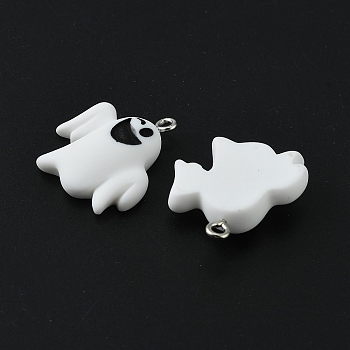 Halloween Themed Opaque Resin Pendants, Halloween Charm, with Platinum Alloy Loops, White, Ghost, 23x22x7mm, Hole: 2mm