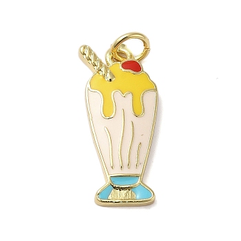 Rack Plating Brass Enamel Pendants, with Jump Ring, Cadmium Free & Lead Free, Real 18K Gold Plated, Ice Cream Charm, Lavender Blush, 22.5x10x1.6mm, Hole: 3.4mm