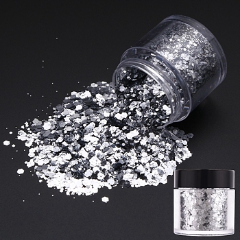 Holographic Nail Art Sequins Glitter, 3D Nails Glitter Shining Flakes, DIY Sparkly Paillette Tips Nail, Gray, box: 3.3x3.1cm, 10g/box