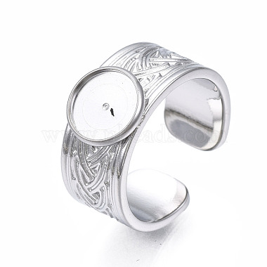 304 Stainless Steel Open Cuff Finger Ring Cabochon Settings(STAS-T060-05P)-3