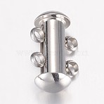 Tarnish Resistant 304 Stainless Steel Slide Lock Clasps, Peyote Clasps, 2 Strands, 4 Holes, Tube, Stainless Steel Color, 15x10x6.5mm, Hole: 1.8mm(STAS-P100-24P)