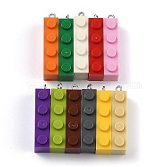 Opaque Acrylic Pendants, with Platinum Iron Loop, Long Rectangle Building Block Charms, Mixed Color, 35.5x7.5x11.5mm, Hole: 2mm(MACR-B0001-01-M)