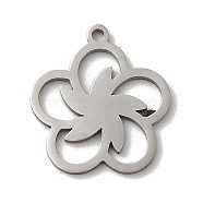 201 Stainless Steel Pendants, Laser Cut, Stainless Steel Color, Flower Charm, 15x13x1mm, Hole: 1mm(STAS-E206-05P-05)