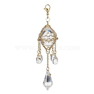 Glass Pendant Decorations, 304 Stainless Steel Cable Chains Pouch Teardrop and Lobster Claw Clasps Charm, Cone, 95mm(HJEW-JM01579-01)
