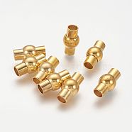 Rack Plating Brass Magnetic Clasps with Glue-in Ends, Nickel Free, Oval, Real 18K Gold Plated, 15.5~17x9mm, Hole: 5mm(KK-G230-5mm-G-NF)