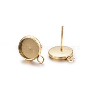 Ion Plating(IP) 304 Stainless Steel Stud Earring Settings, with Loop, Flat Round, Golden, Tray: 14mm, 19x16x2mm, Hole: 1.8mm, Pin: 0.8mm(STAS-H467-08G-16mm)