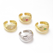 Brass Micro Pave Cubic Zirconia Cuff Rings, Open Rings, Long-Lasting Plated, Eye, Mixed Color, US Size 7(17.3mm)(RJEW-N031-16)