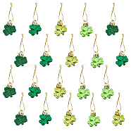 40Pcs 4 Style Saint Patrick's Day Ornaments, Plastic Clover Pendants Decorations, Mixed Color, 85~92mm, 10pcs/style(HJEW-FH0001-55)