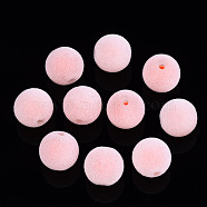 Flocky Acrylic Beads, Bead in Bead, Round, Light Salmon, 12x11mm, Hole: 2mm(X-MACR-S275-32D)