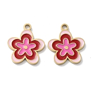 Ion Plating(IP) 304 Stainless Steel Enamel Pendants, Flower Charm, Golden, Hot Pink, 17x15x1.5mm, Hole: 1.8mm(STAS-P339-16G-01)