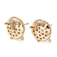 Brass Stud Earring Findings, Prong Earring Settings, Filigree Flat Round, Real 18K Gold Plated, 13mm, Hole: 2mm, Pin: 0.9mm(KK-Q785-15G)