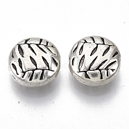 Tibetan Style Alloy Beads, Cadmium Free & Lead Free, Textured, Flat Round, Antique Silver, 10x5mm, Hole: 1mm, about 565pcs/1000g(TIBE-R317-093AS-LF)