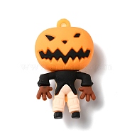 Halloween PVC Plastic Cartoon Big Pendants, for DIY Keychain Making, Pumpkin Charm, Black, 56x31x19mm, Hole: 3.2mm(PVC-Q095-01B)