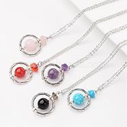 Natural & Synthetic Mixed Stone Pendant Necklaces, with Alloy Findings and Brass Chains, 17.7 inch(NJEW-JN01610)