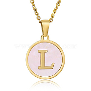 Natural Shell Initial Letter Pendant Necklace, with Golden Stainless Steel Cable Chains, Letter L, 17.72 inch(45cm)(LE4192-13)