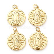 Brass Pendants, Long-Lasting Plated, Flat Round with Saint, Real 18K Gold Plated, 18x16x3mm, Hole: 3.5mm(KK-P200-09G)