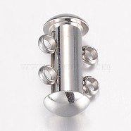 304 Stainless Steel Slide Lock Clasps, Peyote Clasps, 2 Strands, 4 Holes, Tube, Stainless Steel Color, 15x10x6.5mm, Hole: 1.8mm(STAS-P100-24P)