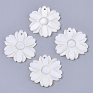 Natural Freshwater Shell Pendants, Flower, Creamy White, 30x30x2mm, Hole: 1.6mm(SHEL-N026-31)