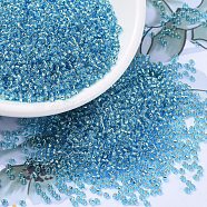 MIYUKI Round Rocailles Beads, Japanese Seed Beads, (RR2429) Silverlined Dark Aqua, 11/0, 2x1.3mm, Hole: 0.8mm, about 1100pcs/bottle, 10g/bottle(SEED-JP0008-RR2429)