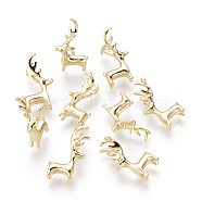 Brass Pendants, Nickel Free, Real 18K Gold Plated, Christmas Reindeer/Stag, 18x10.5x10mm, Hole: 1mm(KK-Q675-77)