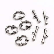 304 Stainless Steel Toggle Clasps, Heart, Stainless Steel Color, Heart: 15x15.5x2mm, Hole: 1.6mm, Bar: 21x6x2.5mm, Hole: 1.5mm(STAS-D142-06A-P)