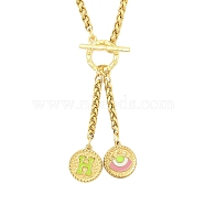 Ion Plating(IP) 304 Stainless Steel Green Yellow Enamel Letter & Eye Pendant Wheat Chain Necklaces, with Toggle Clasps, Golden, Letter H, 20.47~20.87 inch(52~53cm)(STAS-Z102-01G-H)