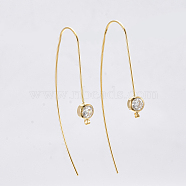 Brass Cubic Zirconia Earring Hooks, Ear Wire, with Horizontal Loop, Clear, Nickel Free, Real 18K Gold Plated, 49x5mm, Hole: 1.2mm, Pin: 0.7mm(X-KK-S350-066G)