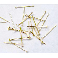 Cadmium Free & Nickel Free & Lead Free, Golden Iron Flat Head Pins, Size: about 0.75~0.8mm thick(20 Gauge), 18mm long, Head: 2mm(X-NFHPG18mm)