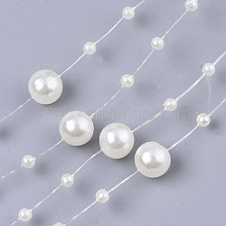 ABS Plastic Imitation Pearl Beaded Trim Garland Strand, Great for Door Curtain, Wedding Decoration DIY Material, Beige, 3~8mm, about 106~108pcs/strand, 200strand/bag, 53.15 inch(SACR-T354-01G)