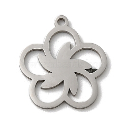 Non-Tarnish 201 Stainless Steel Pendants, Laser Cut, Stainless Steel Color, Flower Charm, 15x13x1mm, Hole: 1mm(STAS-E206-05P-05)