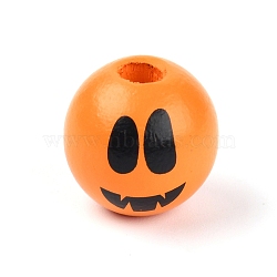 Natural Wood Beads, Round with Expression, Halloween Theme, Dark Orange, 15x15mm, Hole: 3.5mm(WOOD-TAC0007-49)