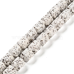 Imitation Bodhi Handmade Porcelain Beads Strands, Hexagon, Snow, 8x6.5mm, Hole: 1mm, about 48pcs/strand, 15.16''(38.5cm)(PORC-H011-03)