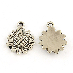 Tibetan Style Sunflower Alloy Pendants, Lead Free & Cadmium Free, Antique Silver, 16x12.5x2mm, Hole: 2mm, about 1175pcs/1000g(TIBEP-A5080-AS-RS)