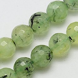 Natural Prehnite Beads Strands, Faceted, Round, Pale Green, 6mm, Hole: 1mm(G-G457-6mm-03F)