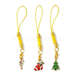 Christmas Theme Polyester with Alloy Enamel Mobile Straps, for Mobile Accessories Decoration, Gold, 10.5~11cm(HJEW-JM02213)