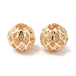 Hollow Brass Beads, Round, Real 18K Gold Plated, 7.5x7mm, Hole: 2.8mm(KK-K333-05G)