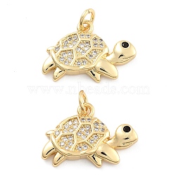 Brass Pave Clear Cubic Zirconia Pendants, Tortoise, with Jump Ring, Tortoise, 13x20x3mm, Hole: 5mm(KK-U009-12H-G)